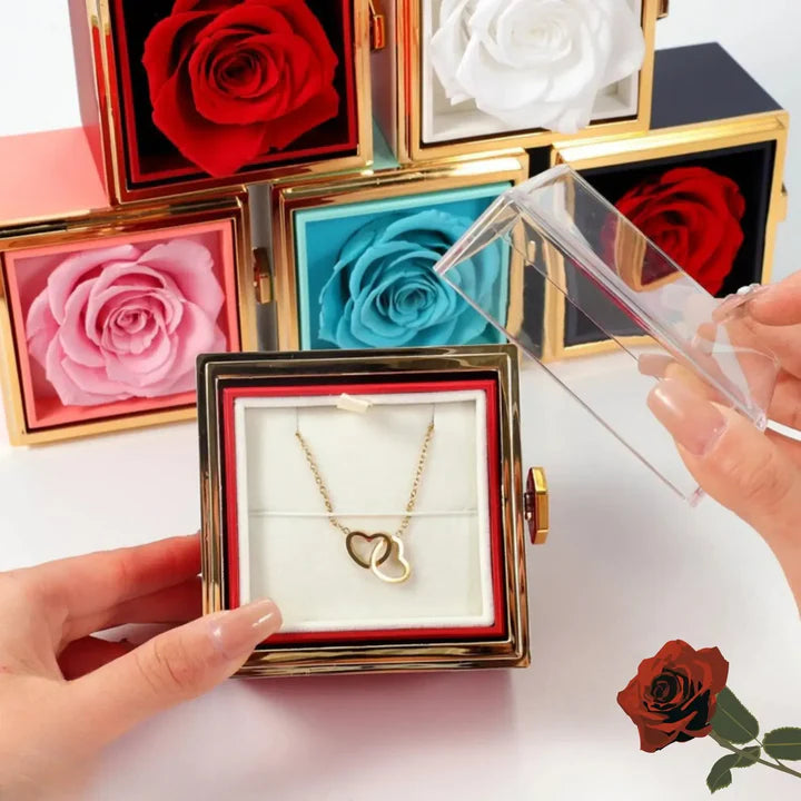 Eternal Rose Gift Box with Double Heart Necklace