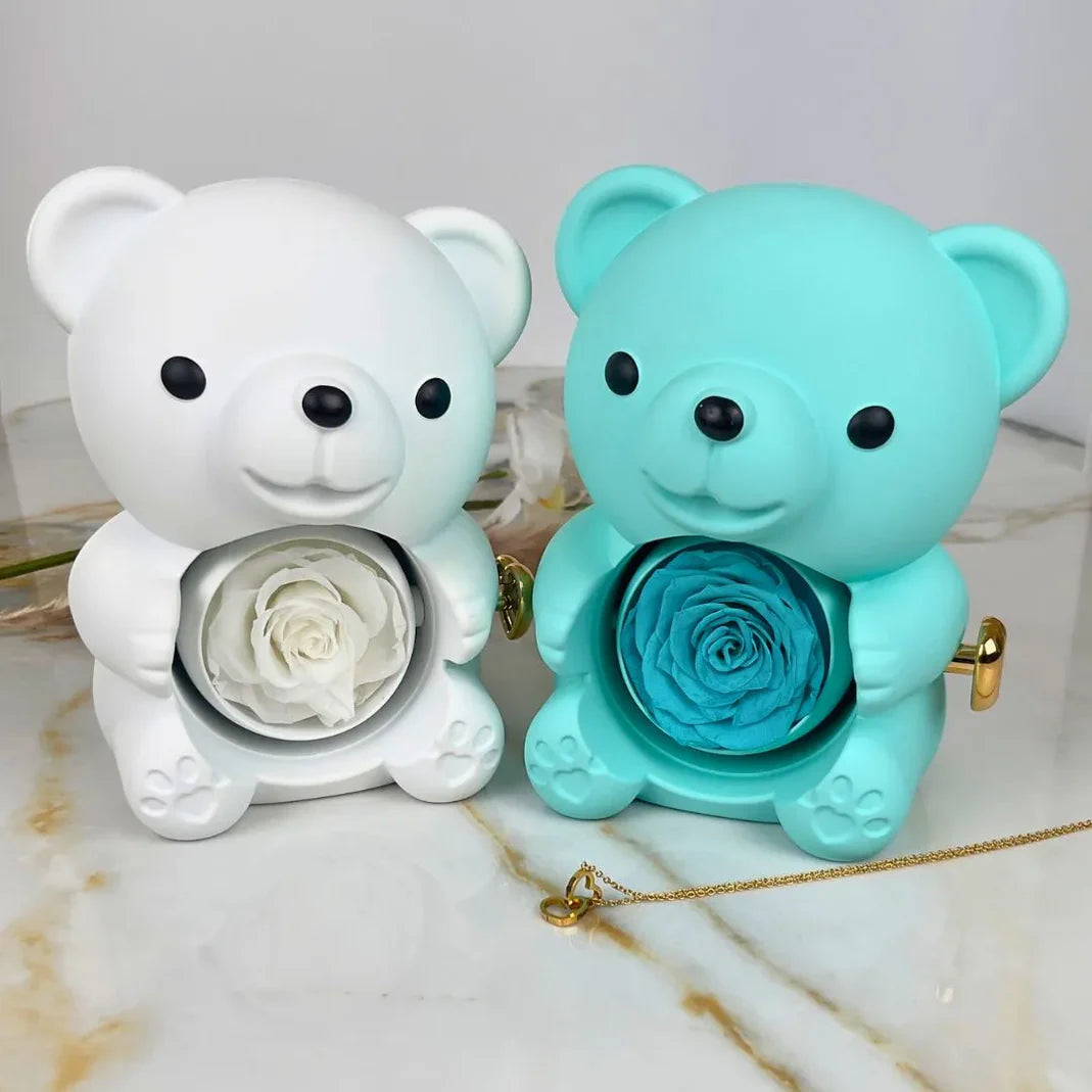 Eternal Rose Bear & Personalized Necklace