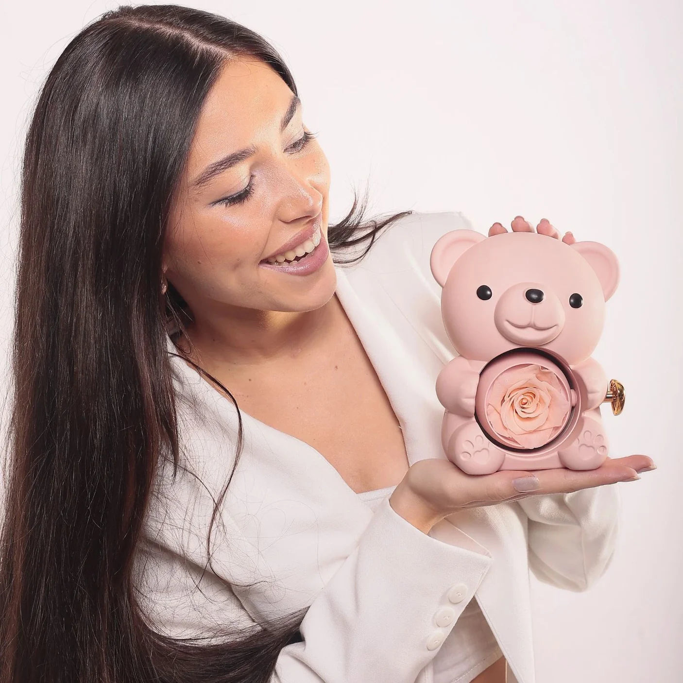 Eternal Rose Bear & Personalized Necklace