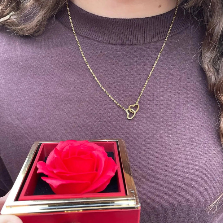 Eternal Rose Gift Box with Double Heart Necklace