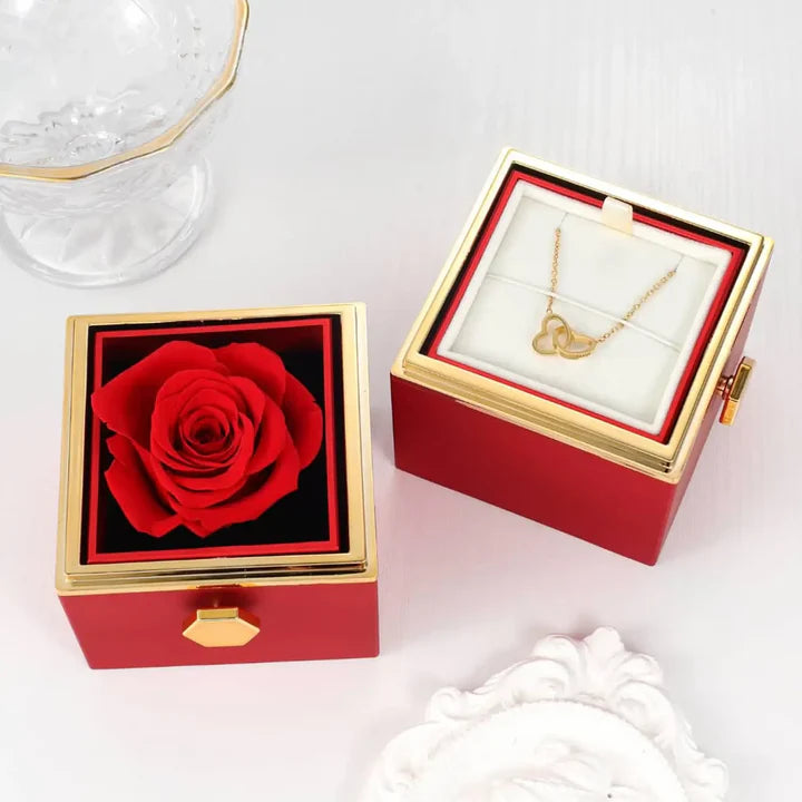 Eternal Rose Gift Box with Double Heart Necklace